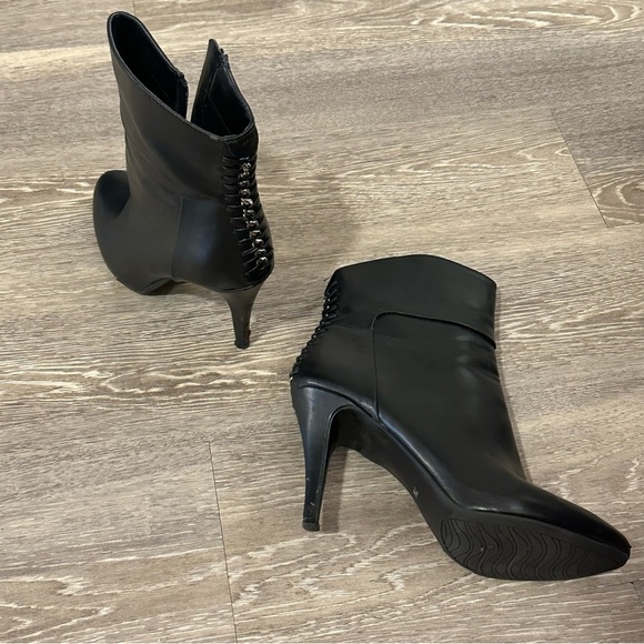 IMPO Faux Leather Black Heeled Boots with Silver Accent Down Back - Picture 15 of 15